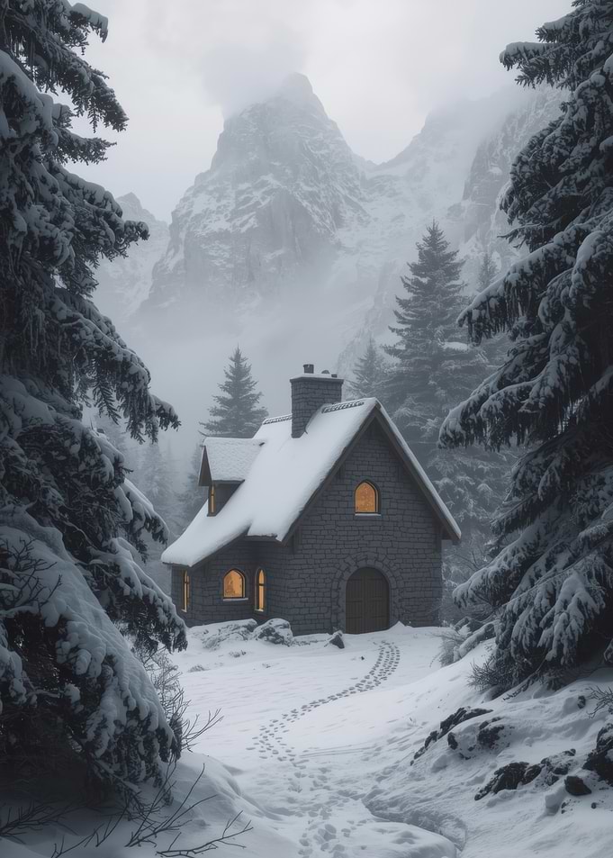 Cozy Cabin in Snowy Mountains