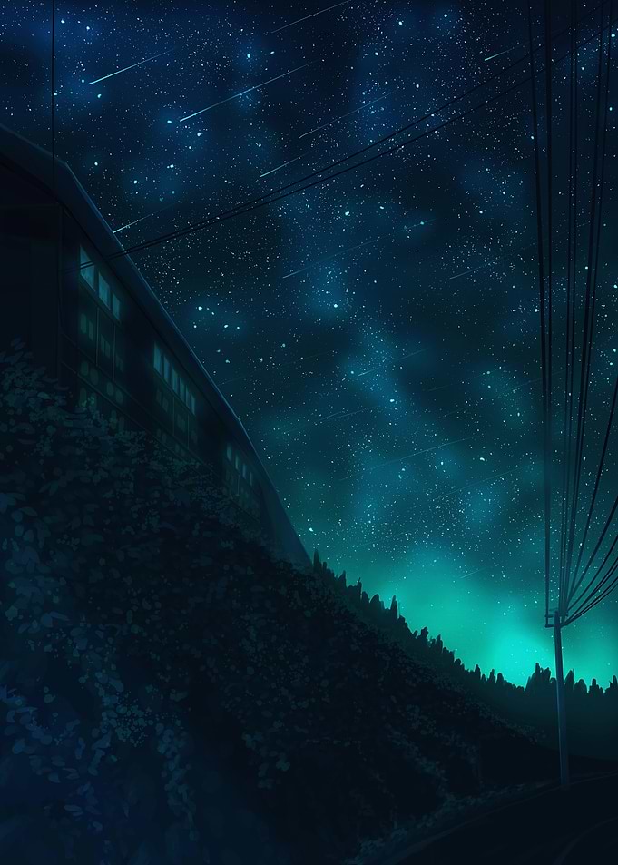 Starry Night Over Hillside Building