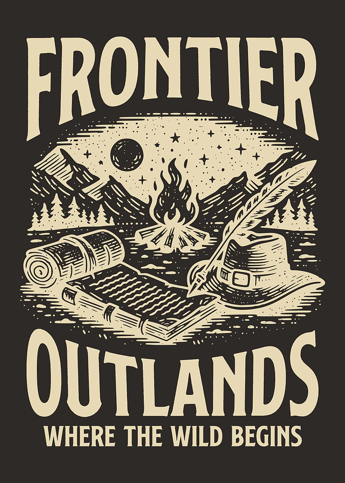 Frontier Outlands Wall Art, Vintage Camping Poster, Wilderness Adventure Campfire Decor