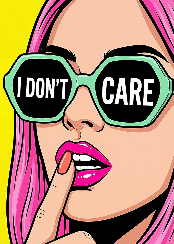 Pop Art Woman with 'I DON'T CARE' Sunglasses