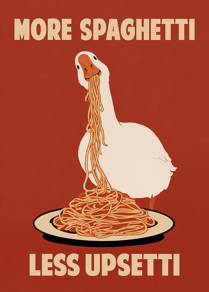 Goose Eating Spaghetti