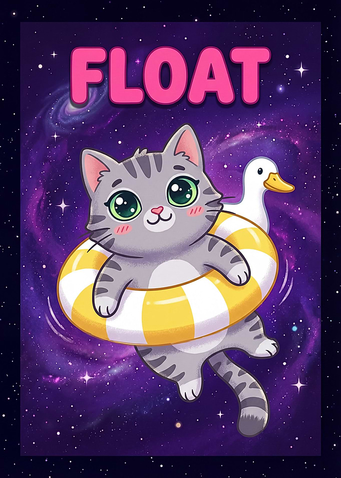 Cute Cat Floating in Space