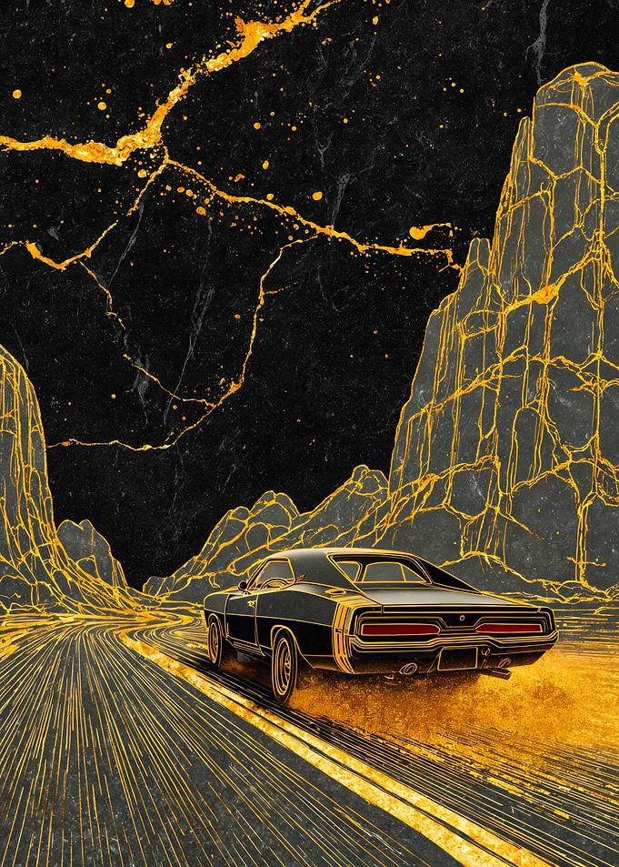 Classic Muscle Car Golden Mountains