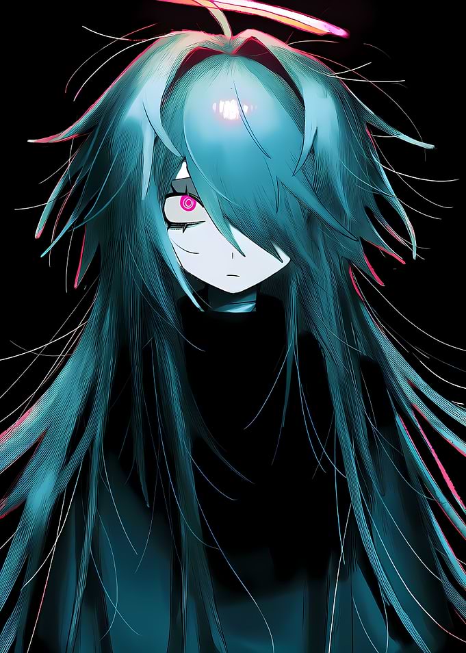 Anime Girl with Pink Eyes and Halo