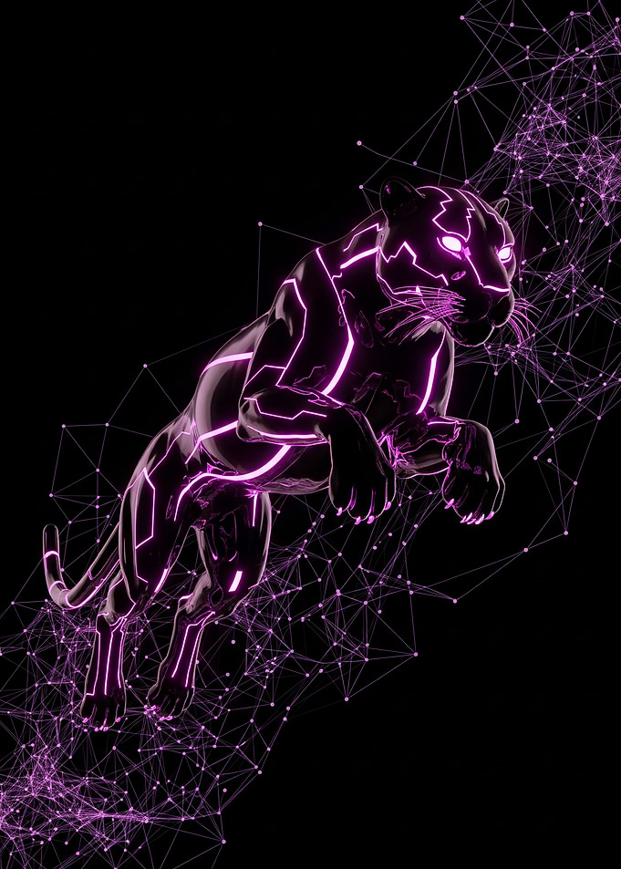 Cyberpunk Panther with Neon Network