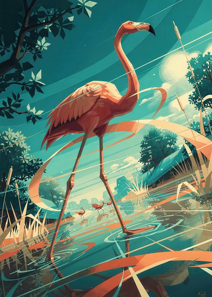 Flamingo in the Morning Lagoon – Wildlife Kings
