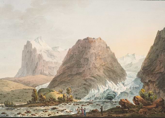 Alpine Glacier Landscape with Figures