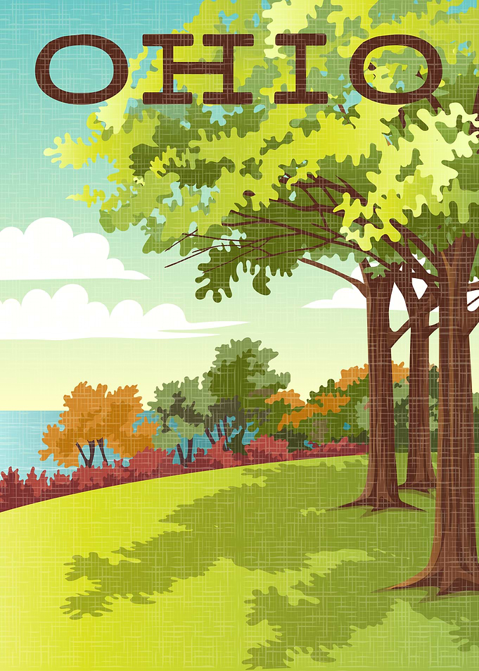 Ohio landscape with trees and text