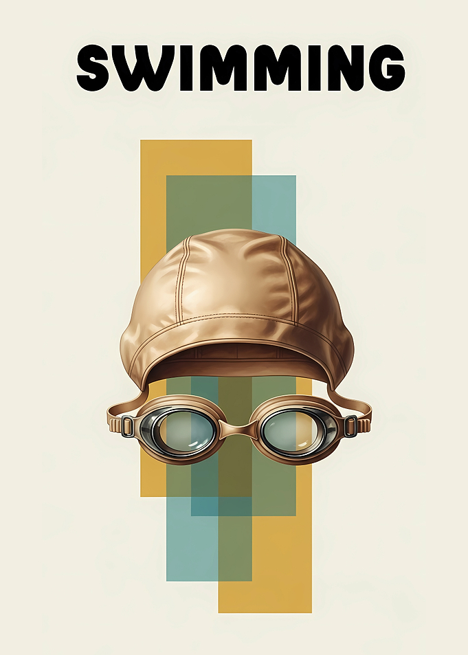 Vintage Swimming Gear and Text