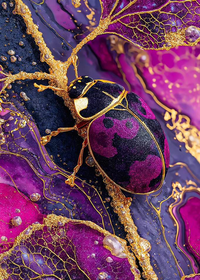 Ornate Purple Beetle Gold Branch