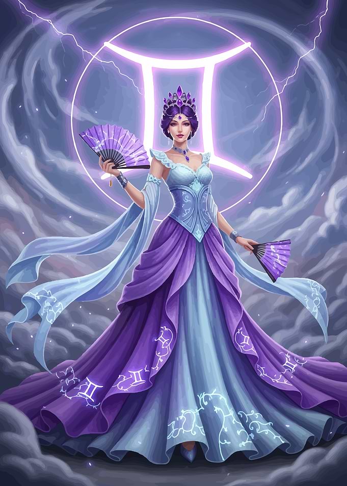 Gemini Zodiac Woman with Fans