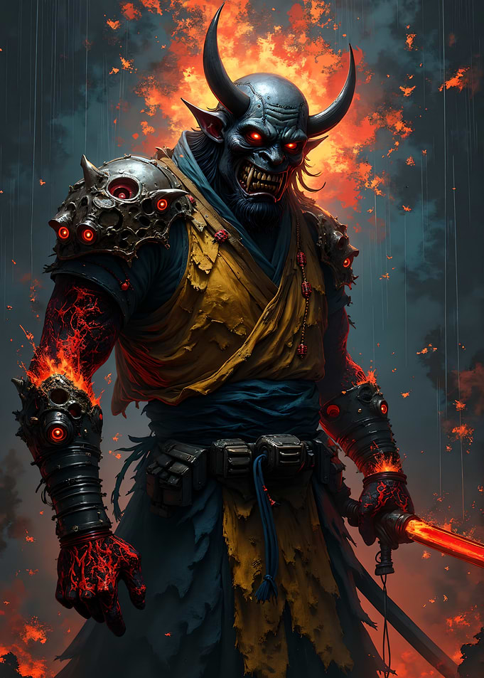 Fiery Demon Warrior with Glowing Sword