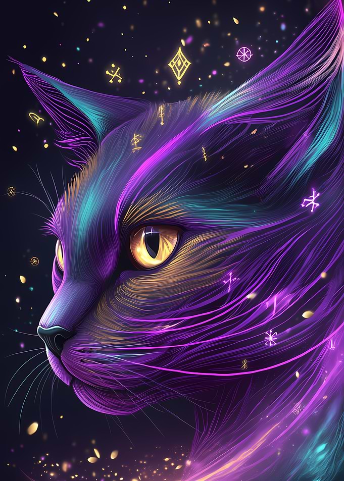 Mystical Cat with Glowing Symbols