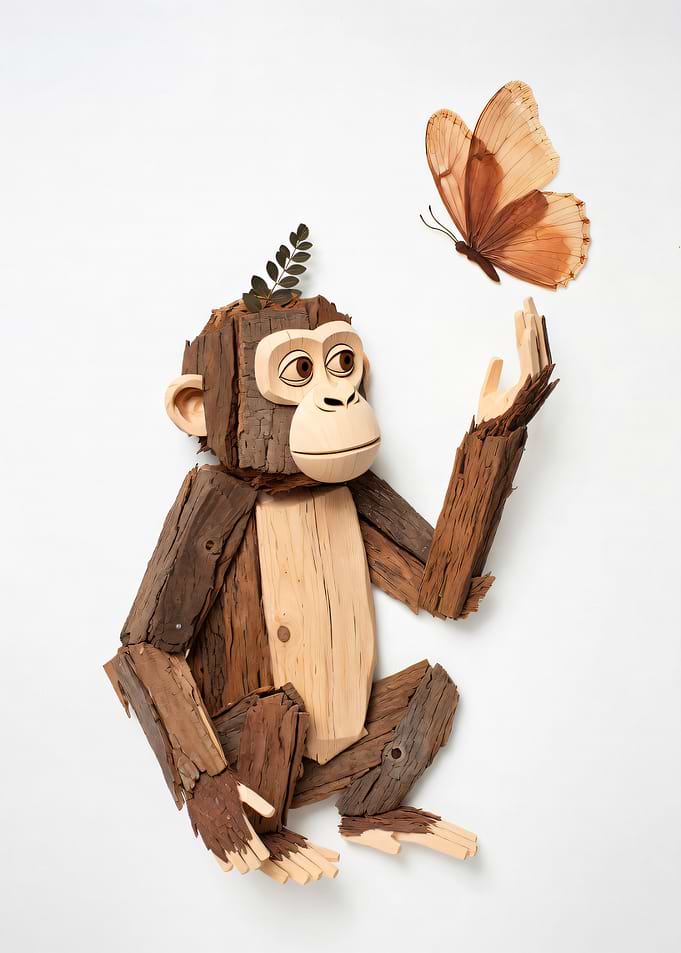 Monkey and Butterfly Wood Art