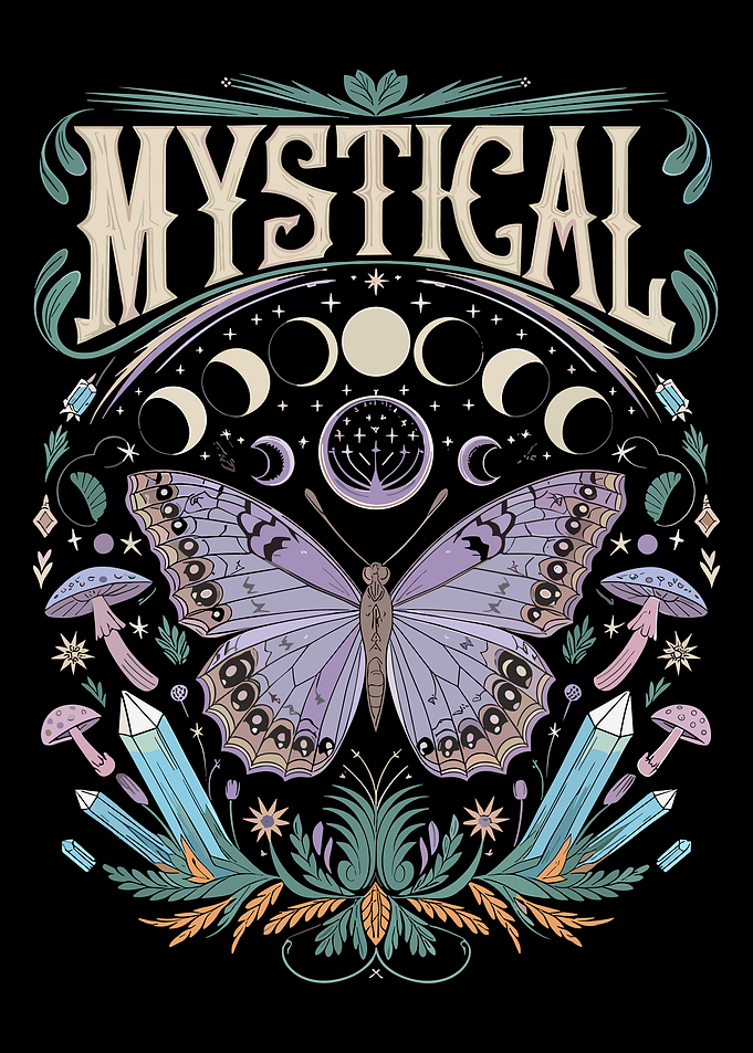 Mystical Purple Butterfly Poster, Moon Phases Magical Art, Enchanted Wall Print