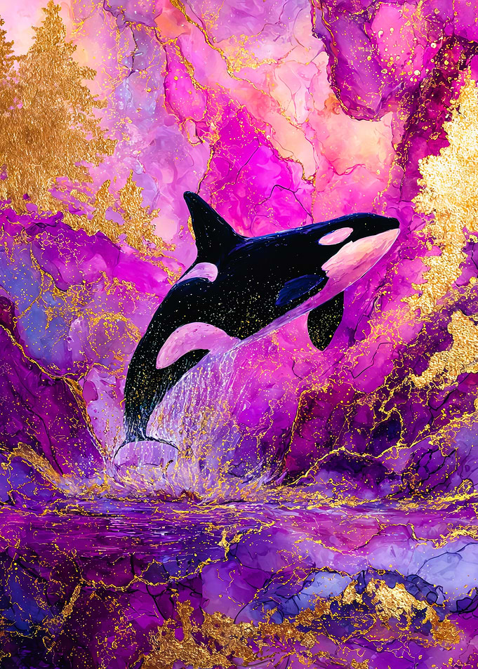Orca Breaching Purple Gold Kintsugi