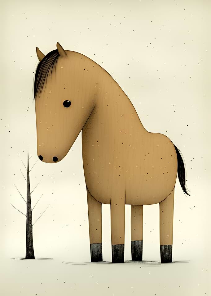 Cute Horse and Tree Illustration