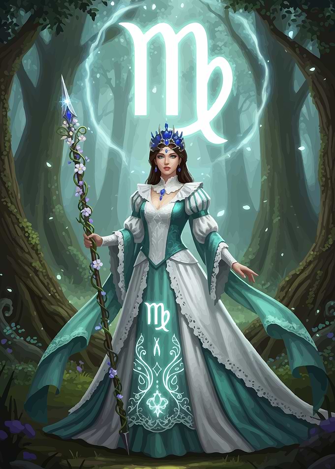 Virgo Zodiac Queen in Enchanted Forest