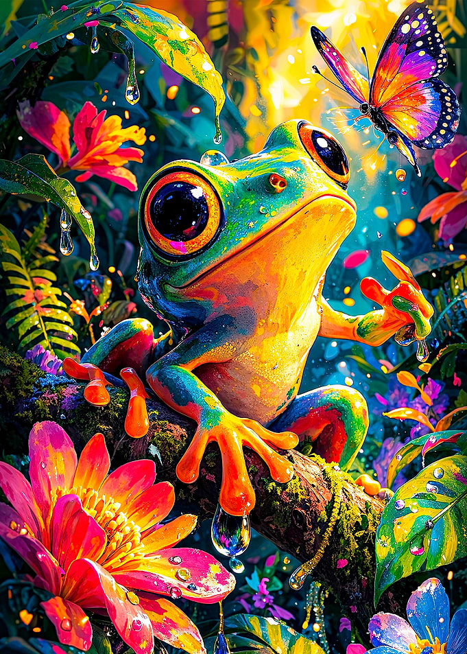 Vibrant Frog with Butterfly in Jungle