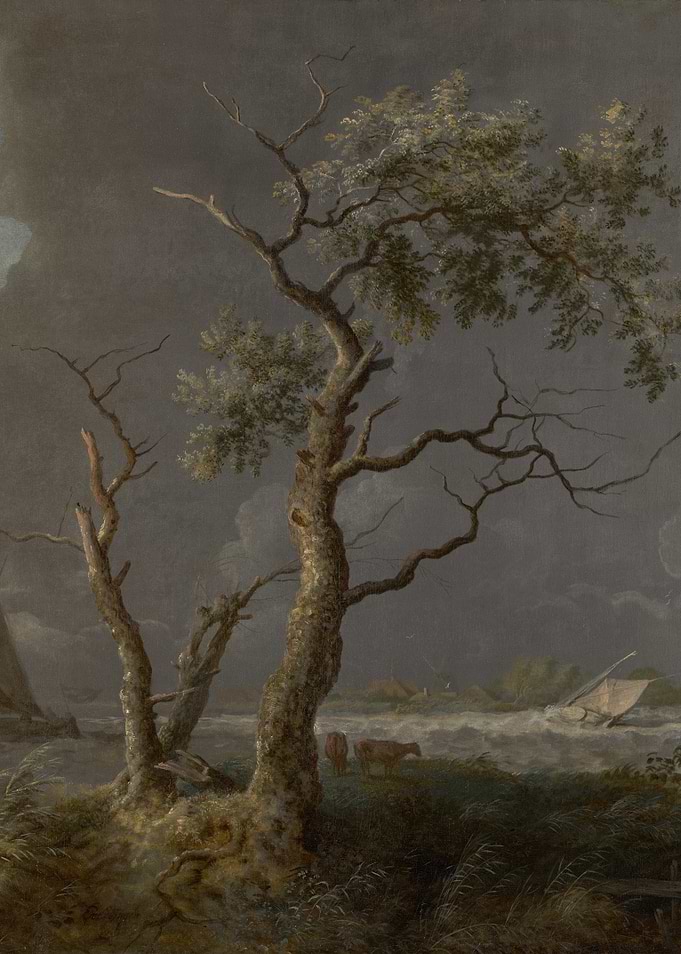 Stormy Landscape with Trees and Cattle