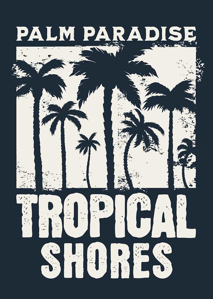 Palm Paradise Tropical Shores Wall Art, Vintage Tropical Beach Poster, Palm Tree Coastal Decor