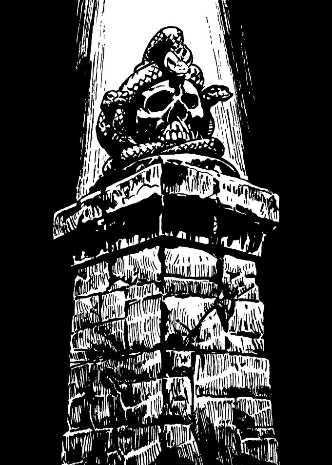 Skull and Snakes on Pedestal