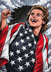 Young Man Celebrates Wrapped in American Flag