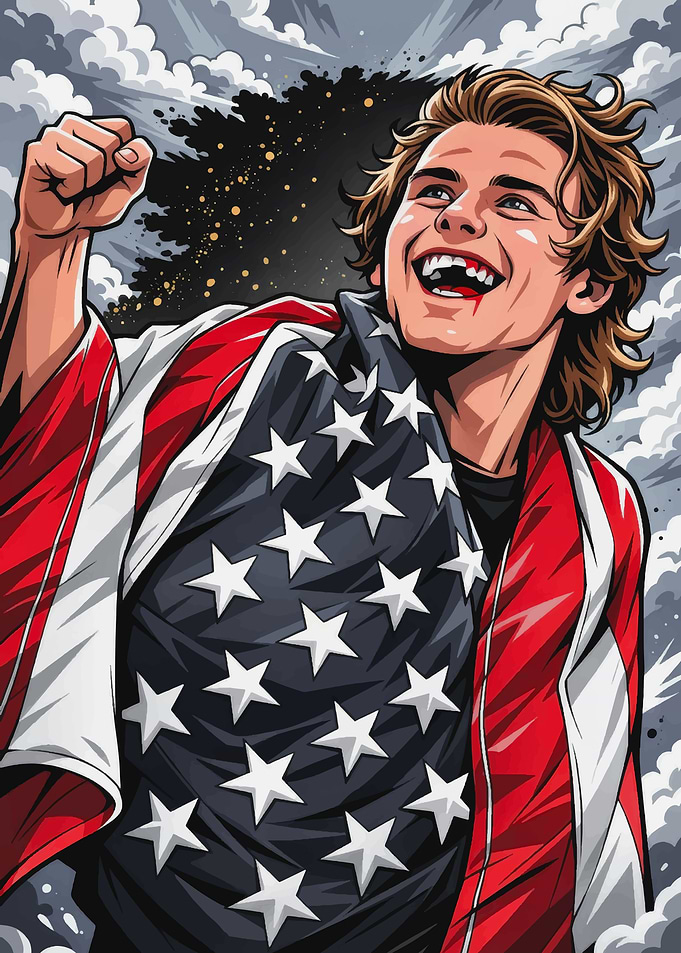 Young Man Celebrates Wrapped in American Flag
