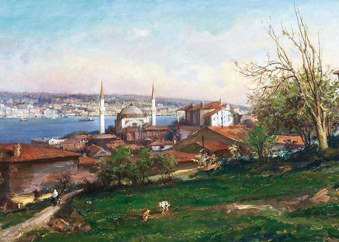 Istanbul cityscape with mosque and Bosphorus