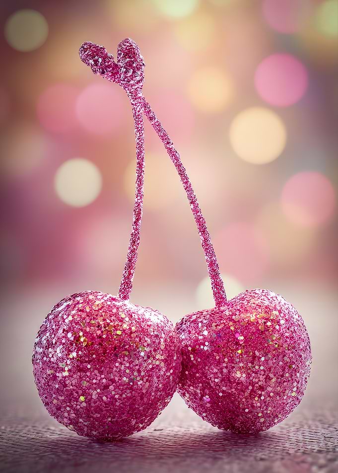 Glittery Pink Cherries Decoration