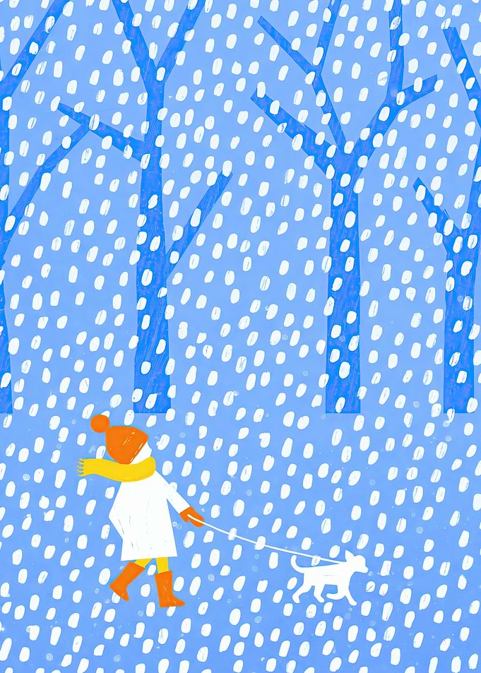 Person walking a dog in the snow