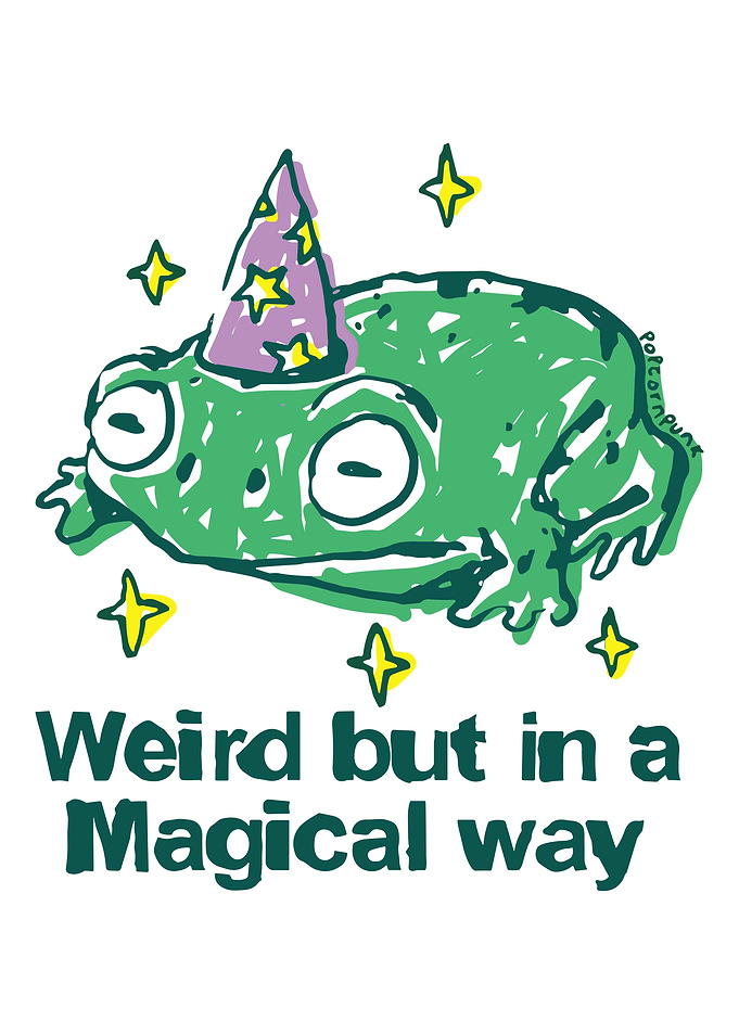 Weird but Magical Frog Poster, Cute Wizard Frog Wall Art, Whimsical Fantasy Illustration