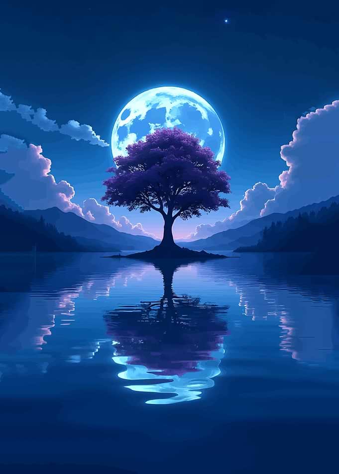 Enchanted Tree Under a Full Moon