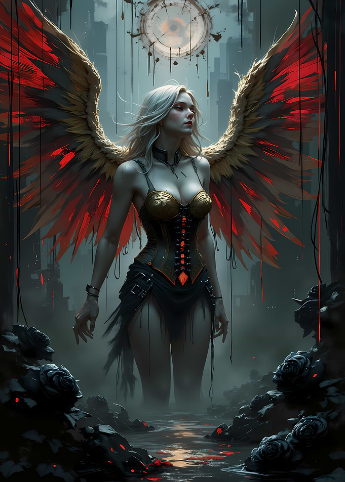 Gothic Angel in a Dark Cityscape