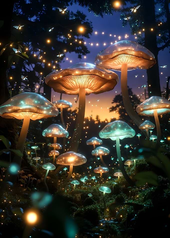 Enchanted Forest Mushrooms at Dusk
