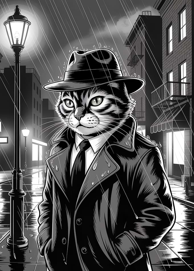 Cat Detective in the Rain