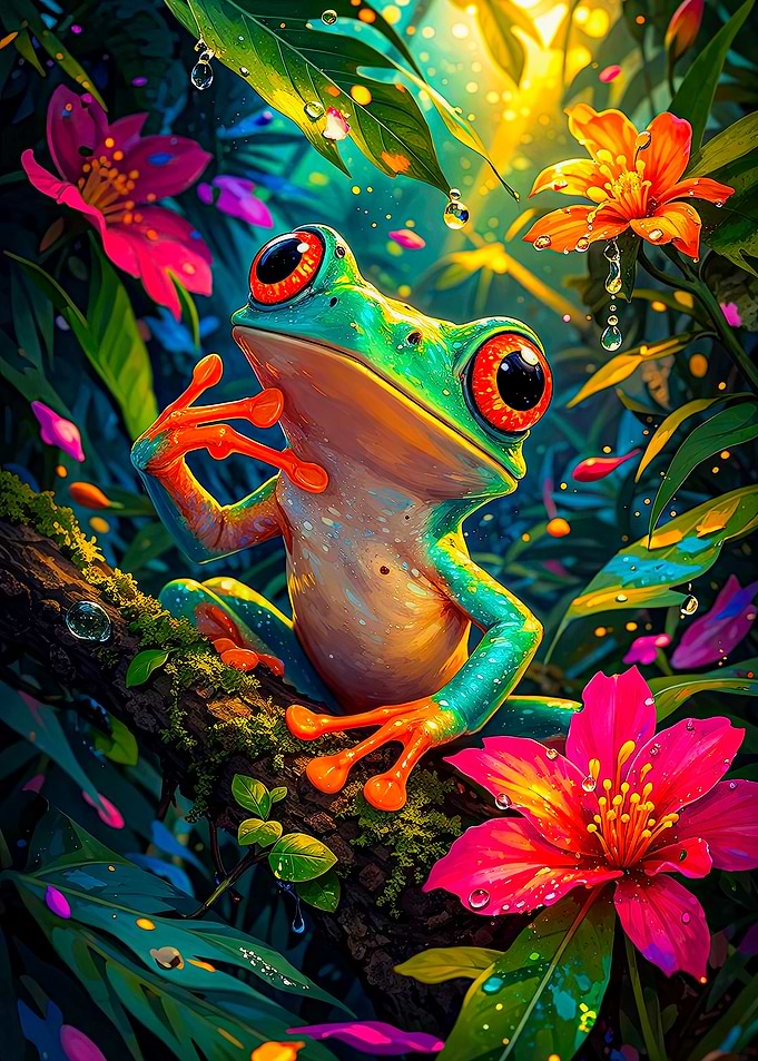 Vibrant Red-Eyed Tree Frog in Rainforest