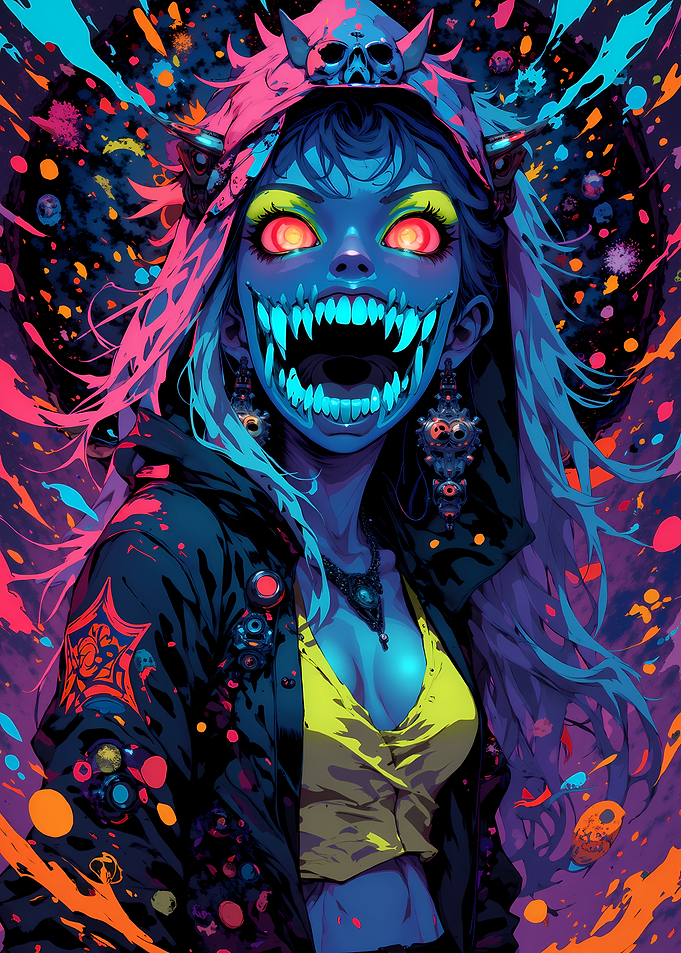 Cyberpunk Monster Girl with Glowing Eyes