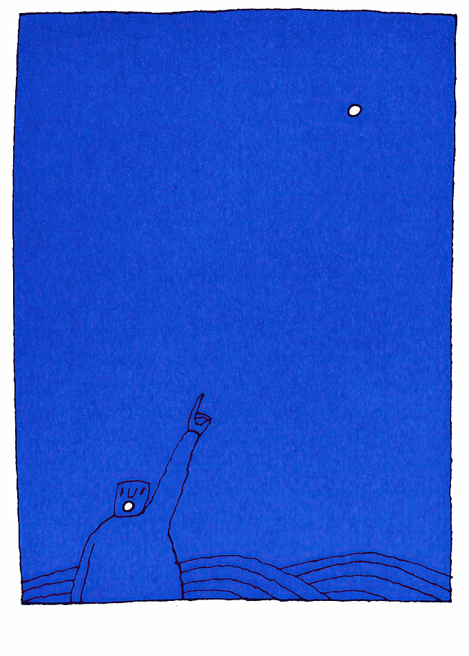 Figure pointing at the moon