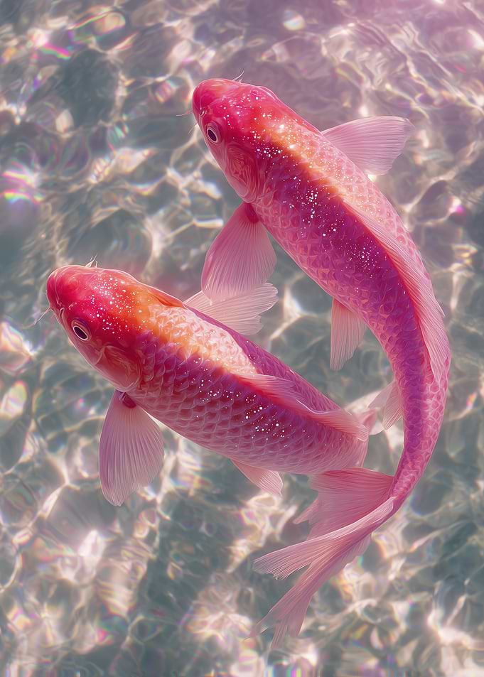 Two Pink Koi Fish Swimming