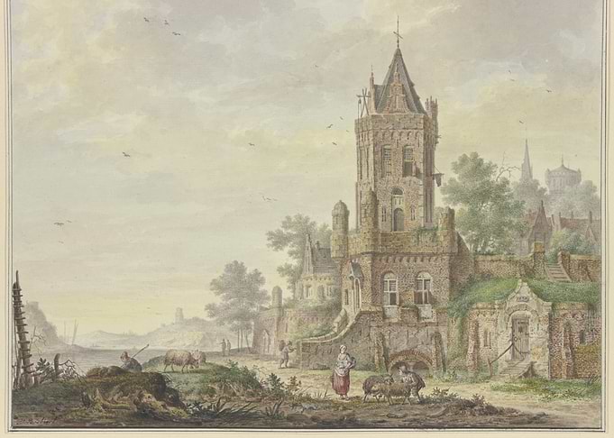 Pastoral Landscape with Ruined Tower and Sheep