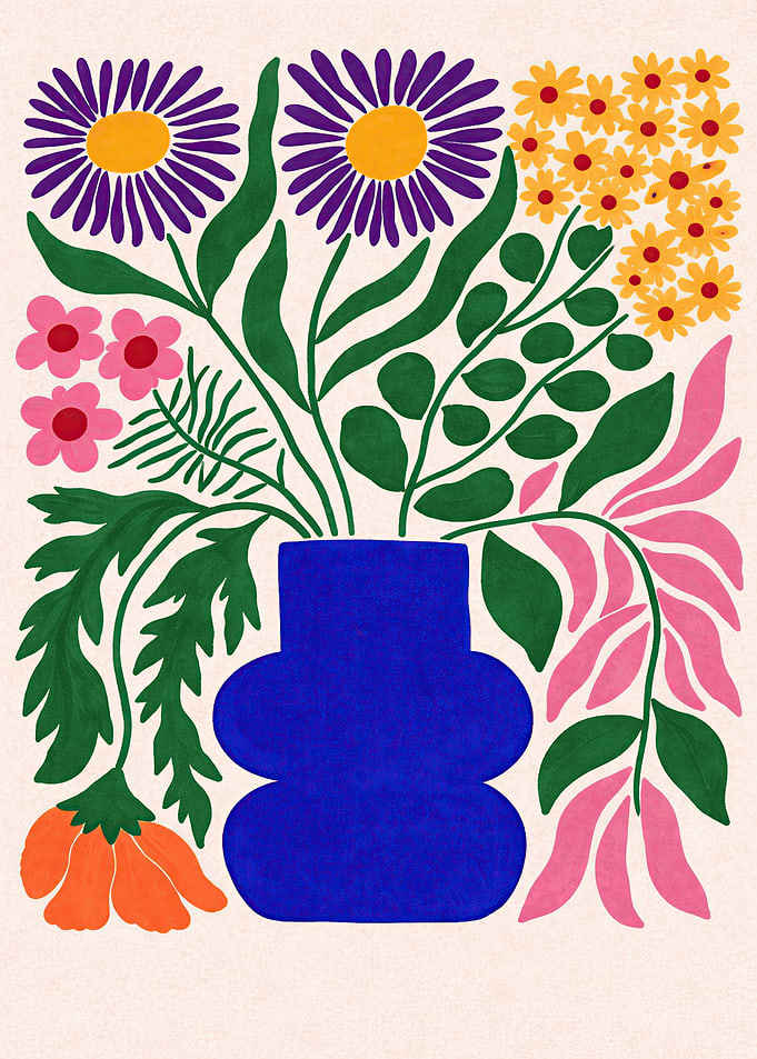 Vibrant Floral Arrangement in Blue Vase