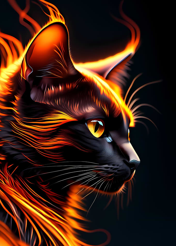 Fiery Black Cat Portrait