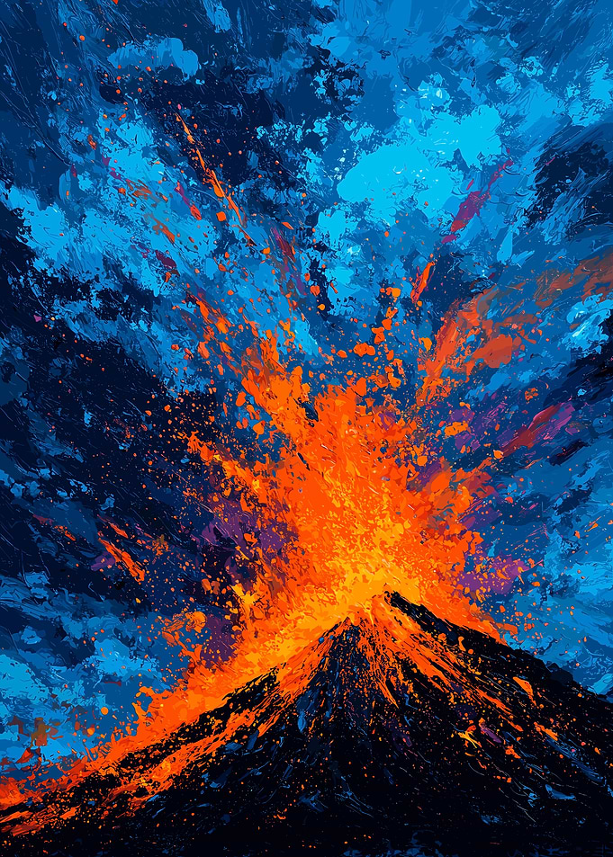 Volcano Eruption Abstract Painting