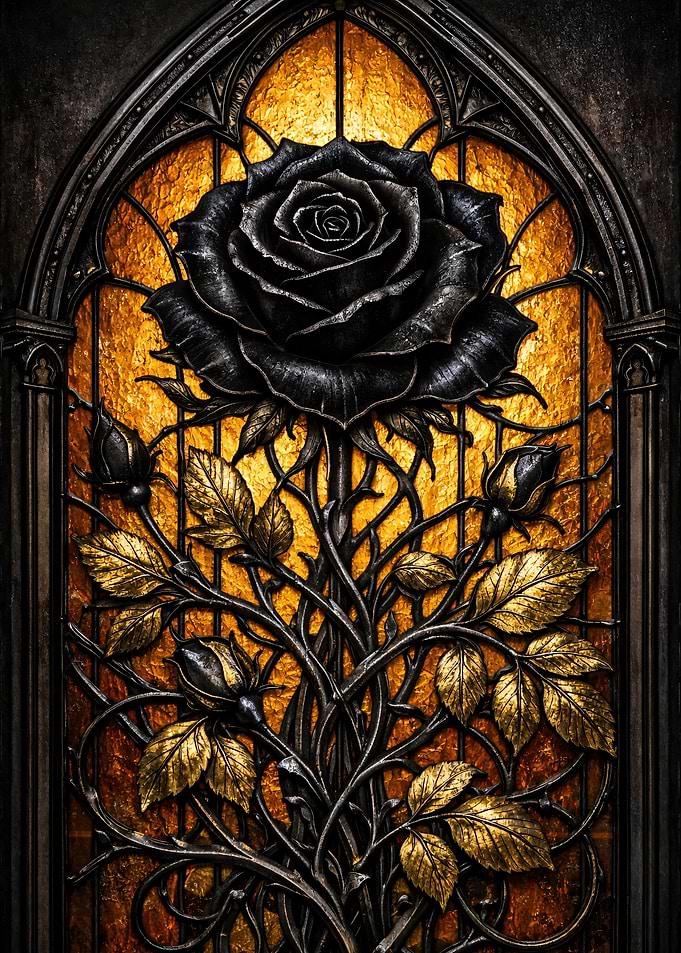 Gothic Black Rose Stained Glass