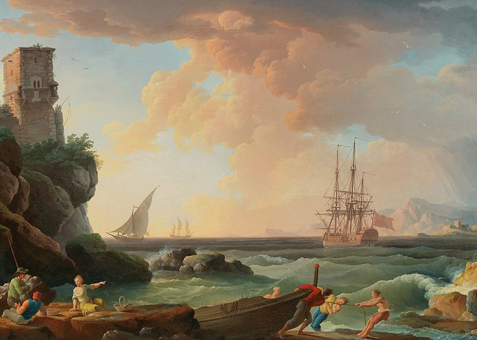 Seascape with figures and sailing ships