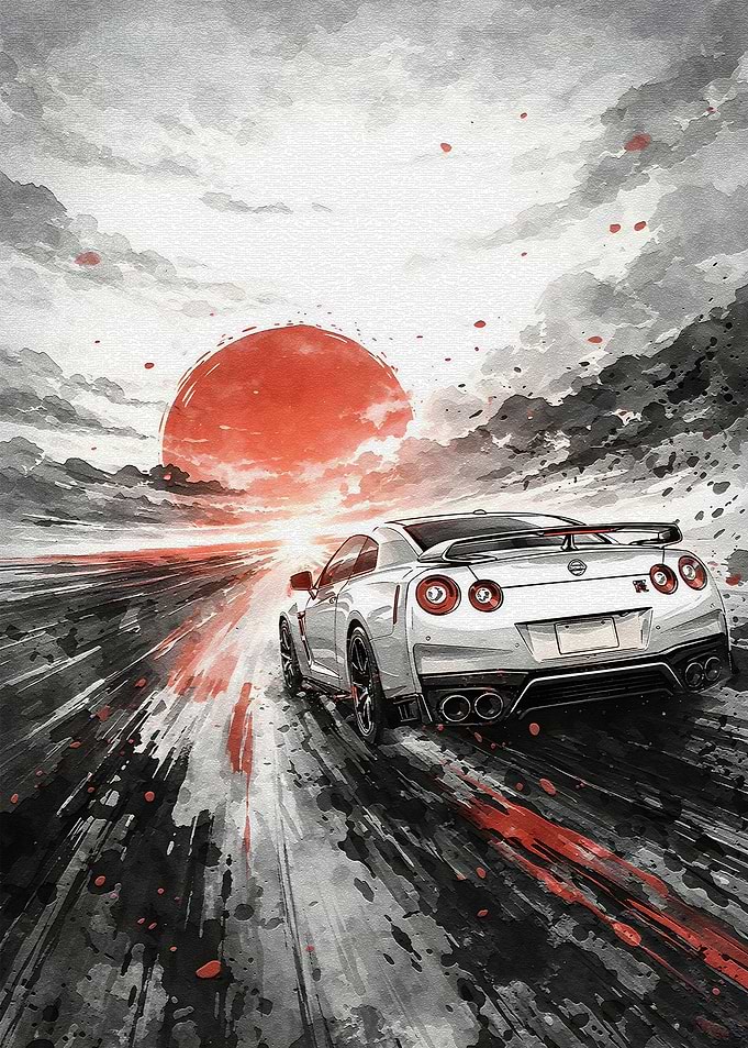 Nissan GT-R Racing at Sunset