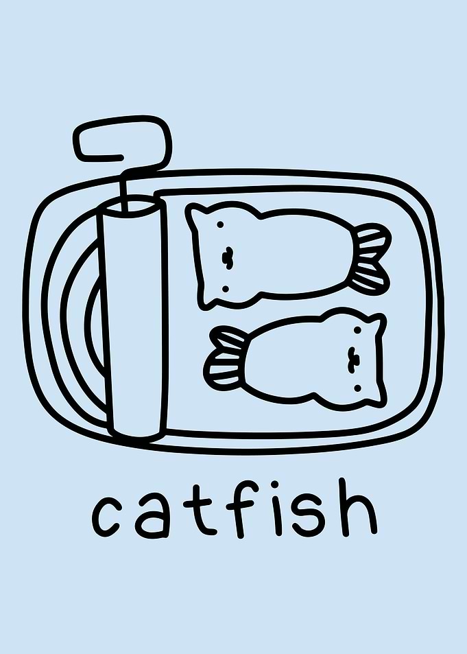 Catfish Tin Can Poster, Cute Minimal Fish Illustration, Playful Kitchen Wall Art Print