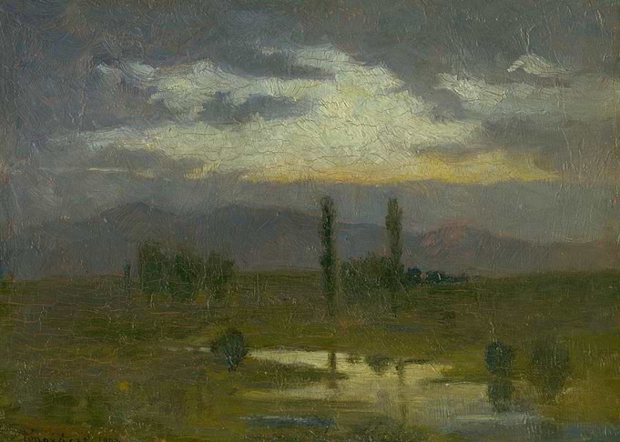 Sunset over a tranquil landscape
