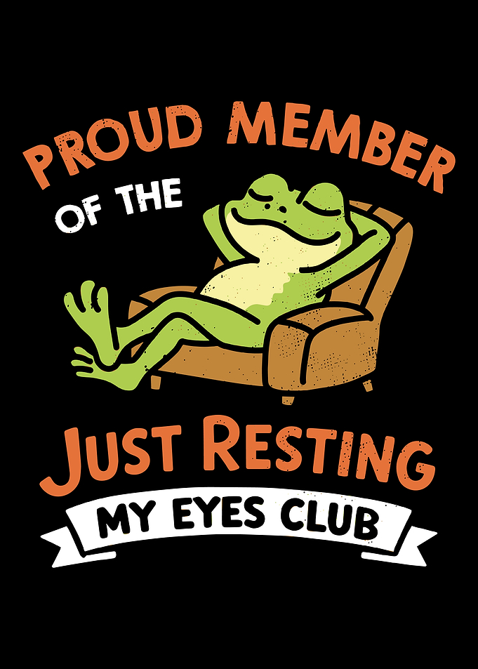 Just Resting My Eyes Club Poster, Funny Relaxing Frog Cartoon Wall Art Print